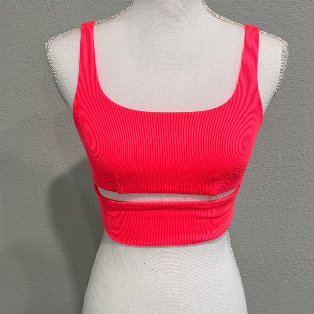 ALO Yoga Neon Pink Ribbed Cutout Sports Bra